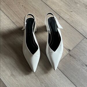 Zara Trafalug White Pointed Toe Women's Slingback Heels | Size 38